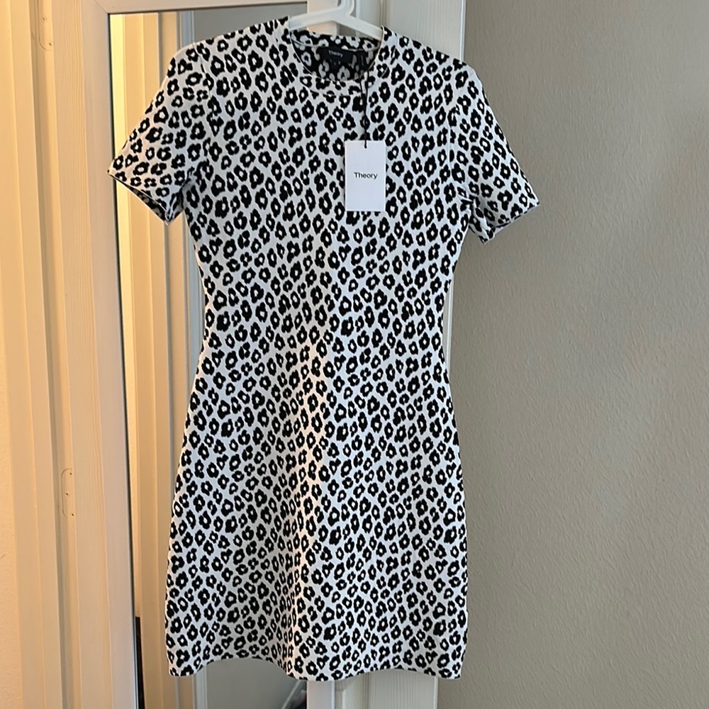 NWT Theory Black and White Leopard Print Dress Size S